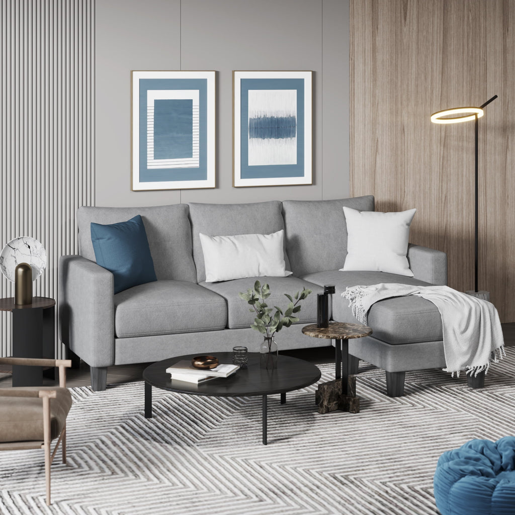 Homall Convertible Sectional Sofa Couch, Modern Linen Fabric L-Shaped Couch 3-Seat Sofa Sectional with Reversible Chaise for Small Living Room, Apartment and Small Space, Light Gray
