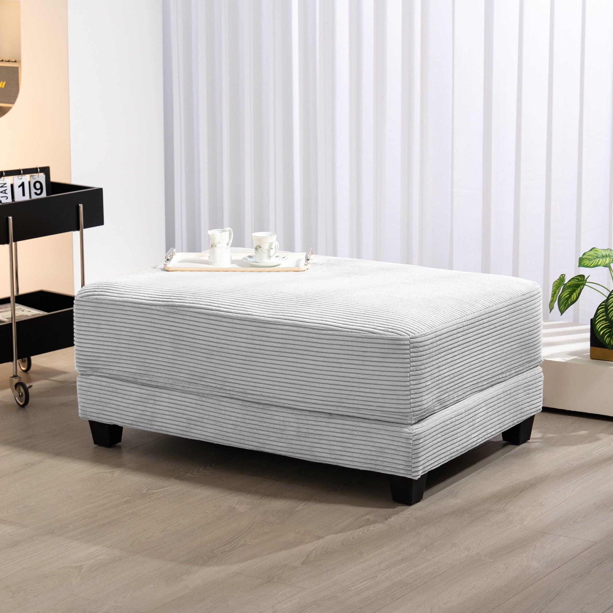 JUSTLET Corduroy Ottoman for Sectional Sofa, Gray