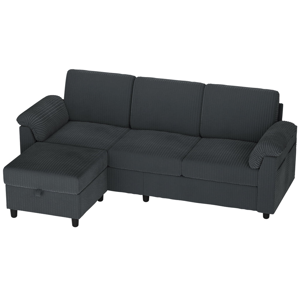Sobaniilo 79.1" Sectional Sofa with Movable Storage Ottoman, L-Shaped Convertible Sofa Couch for Small Living Room, Dark Gray