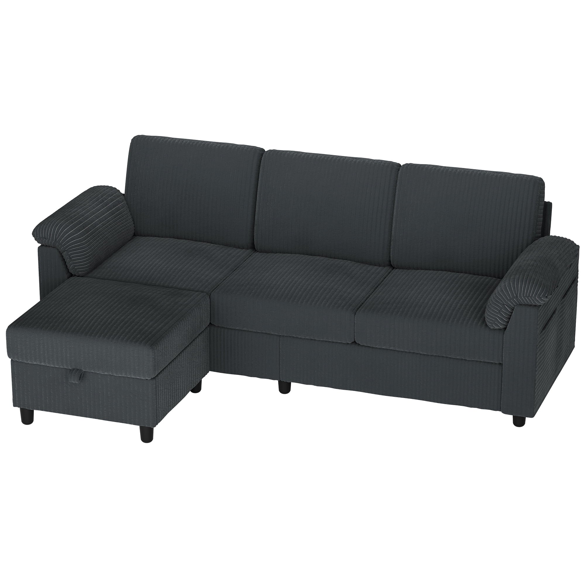 Sobaniilo 79.1" Sectional Sofa with Movable Storage Ottoman, L-Shaped Convertible Sofa Couch for Small Living Room, Dark Gray