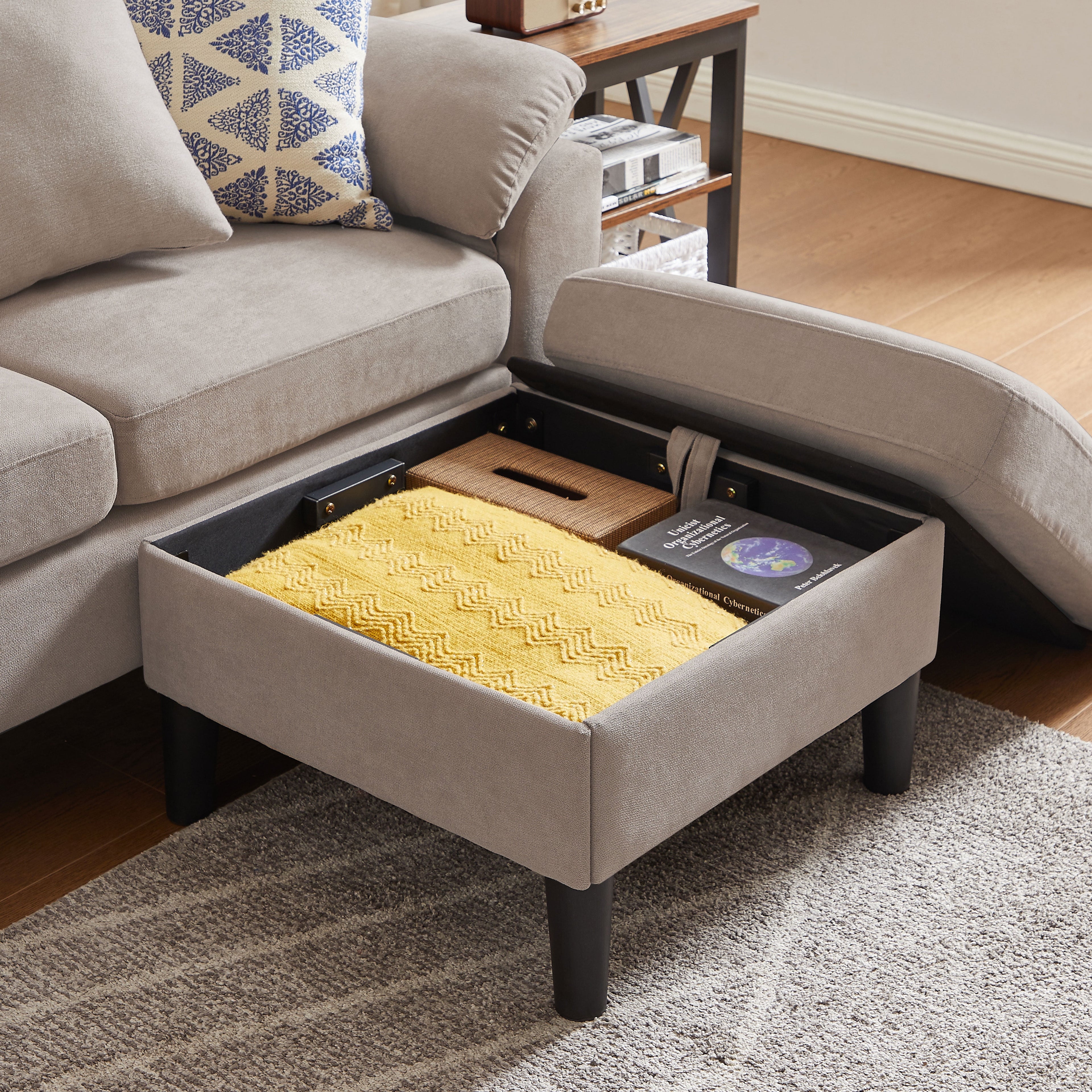 Jarenie 80" Convertible Sectional Sofa, Small L Shaped 3 Seat Couch with Reversible Storage Chaise, Modern Polyester Fabric Sofa Couches for Living Room, Apartment and Small Space, Beige