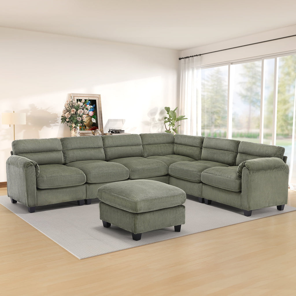 Bonzy Home Convertible Sectional Sofa Couch for Living Room With Ottoman Green