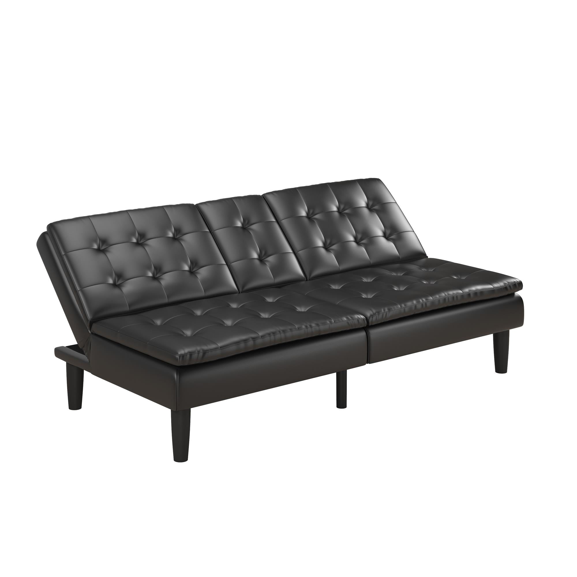 Mainstays Memory Foam 71.5" Futon with Cupholder and USB, Black Faux Leather