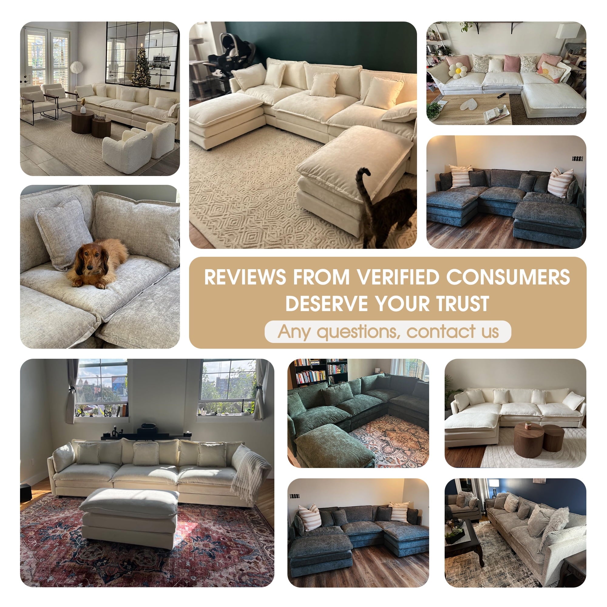 BedLuxury 111.5'' Modular Sectional Sofa with Movable Ottoman, L Shaped Cloud Couch for Living Room, 3-Seat, Beige