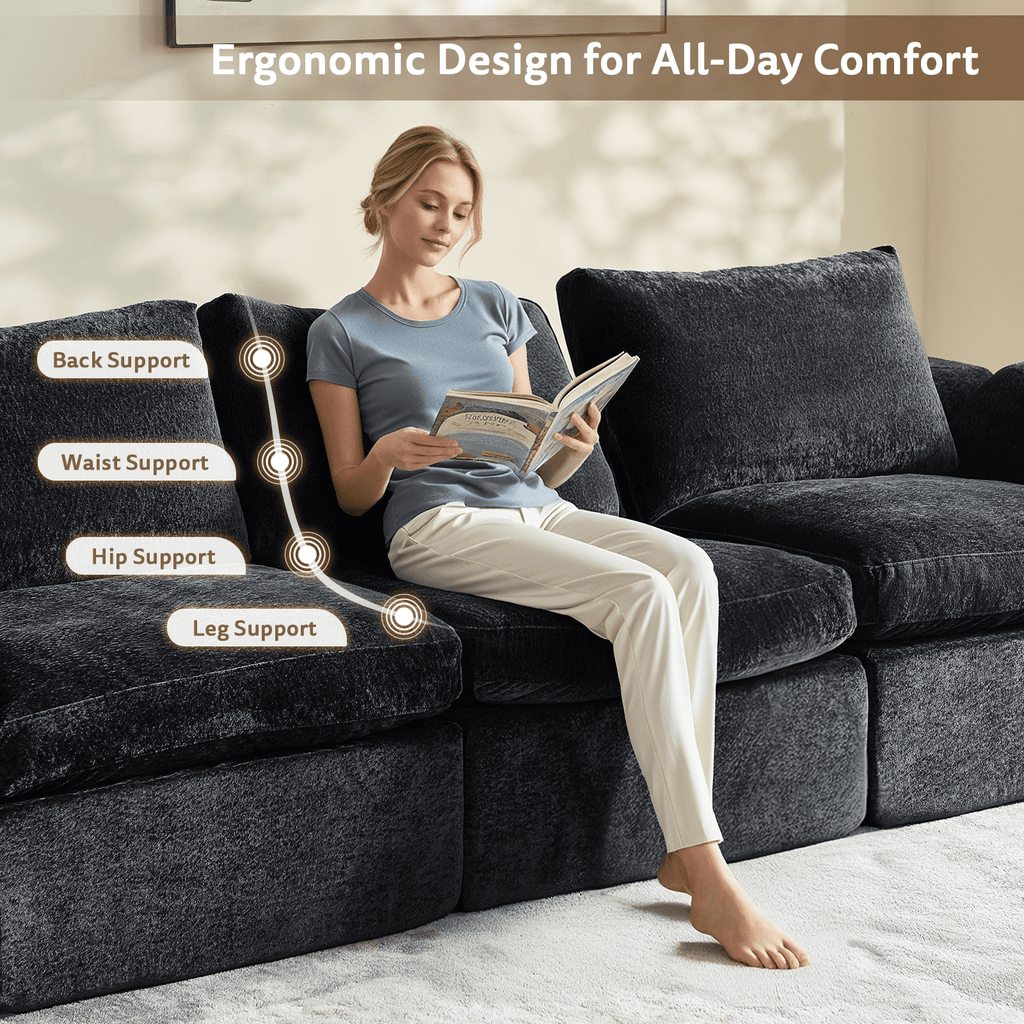 GEMBED 108" Modular Sectional Sofa U Shaped Cloud Couch with Deep Seat and Movable Ottoman Boneless Couches for Living Room, No Assembly Required, Black