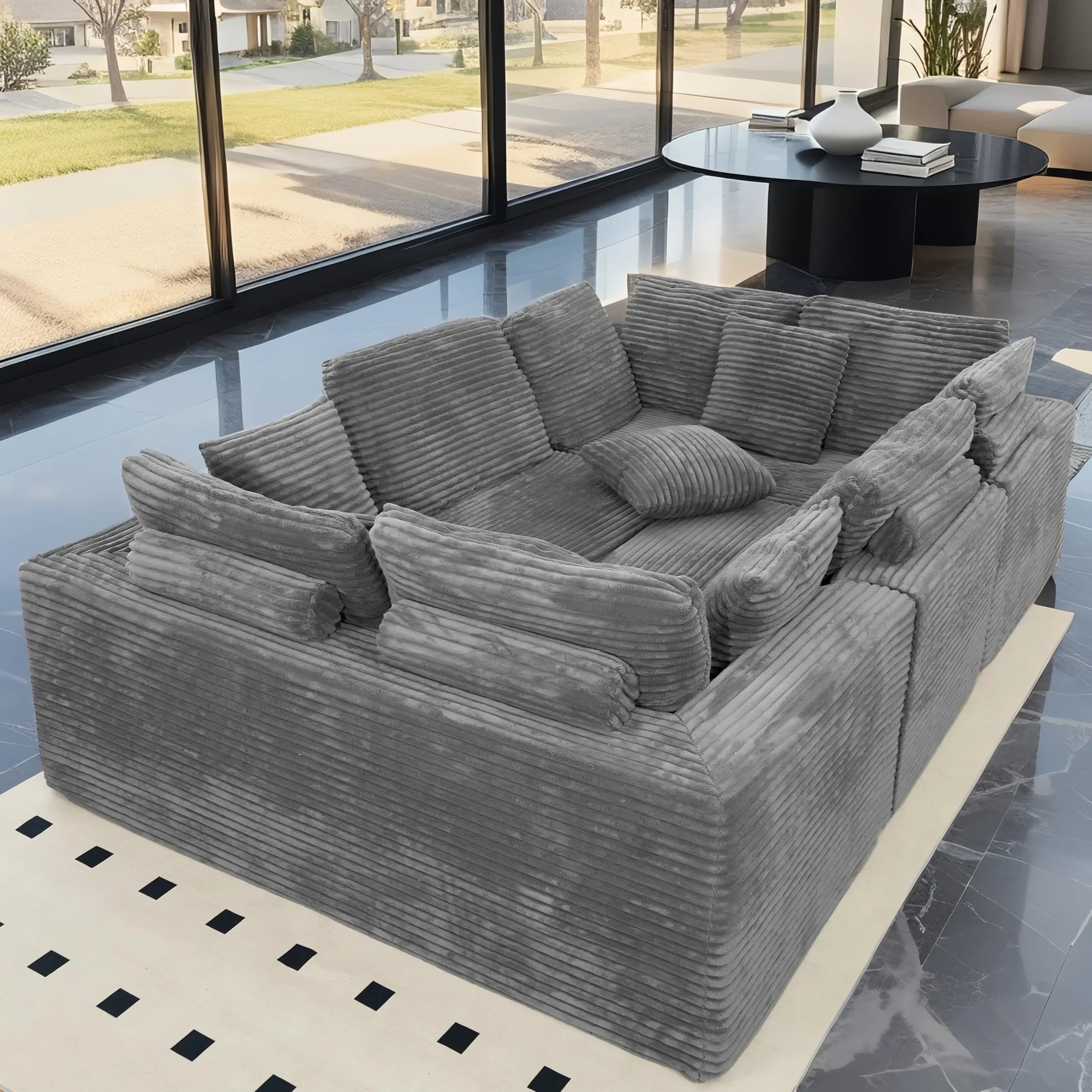 SOULART 135.5 Modular Customizable/L/U-Shape Sofa,Dark Grey Boneless Sectional Couch -  6-Seater Corduroy Couchfor Living Room Furniture