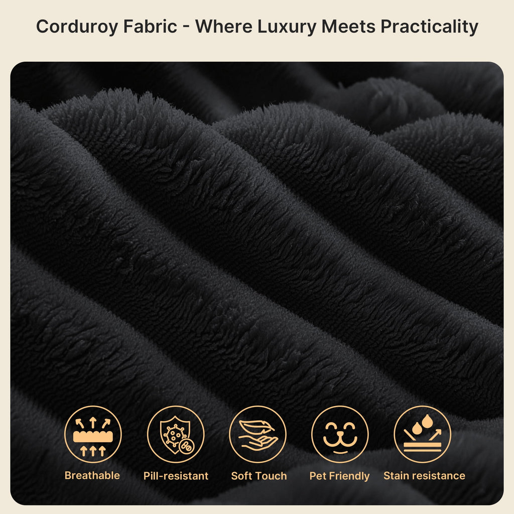 Lofka 105" Cloud L-Shaped Sectional Sofa and Couch with Movable Ottoman and Soft Seats for Living Room, No Assembly Required, Black (Plush Corduroy Fabric)