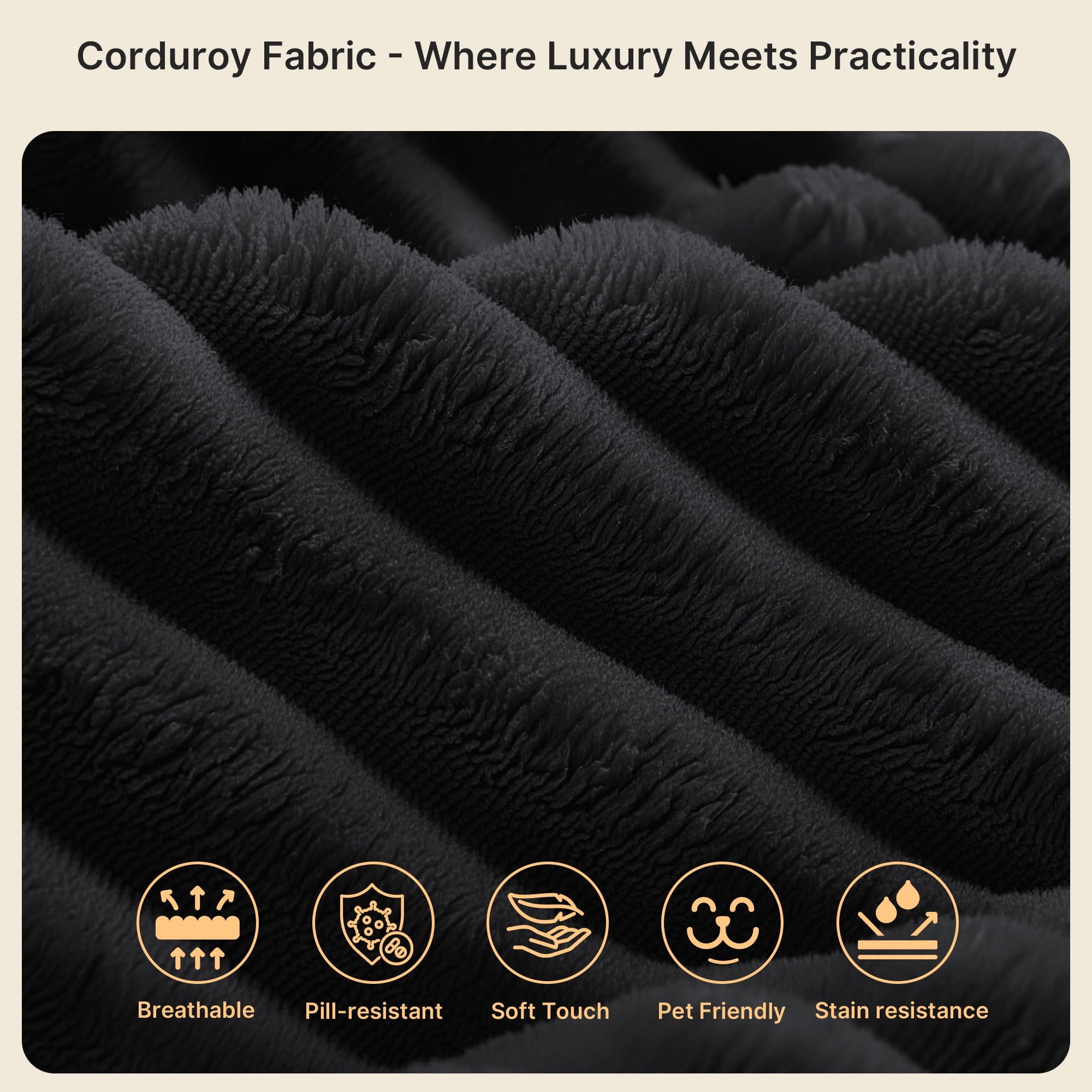 Lofka 105" Cloud L-Shaped Sectional Sofa and Couch with Movable Ottoman and Soft Seats for Living Room, No Assembly Required, Black (Plush Corduroy Fabric)