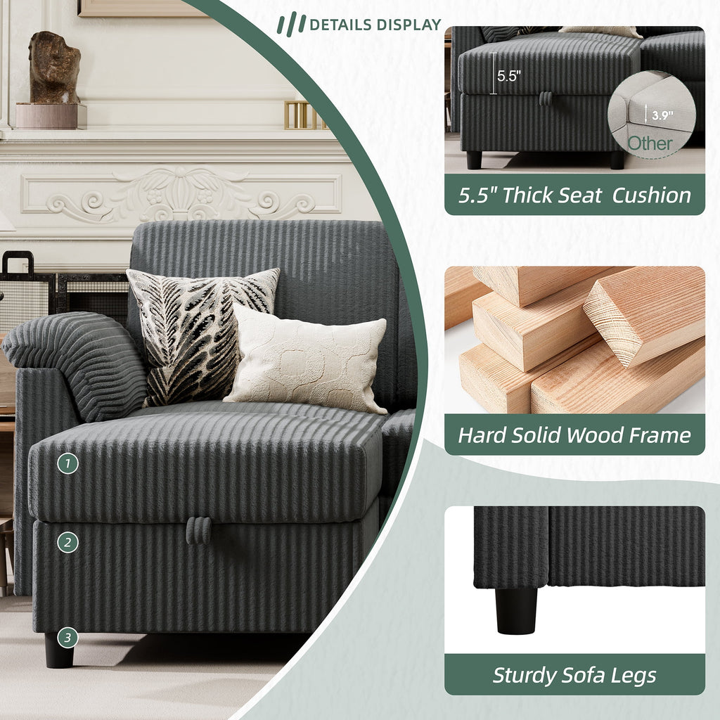 Sobaniilo 79.1" Sectional Sofa with Movable Storage Ottoman, L-Shaped Convertible Sofa Couch for Small Living Room, Dark Gray