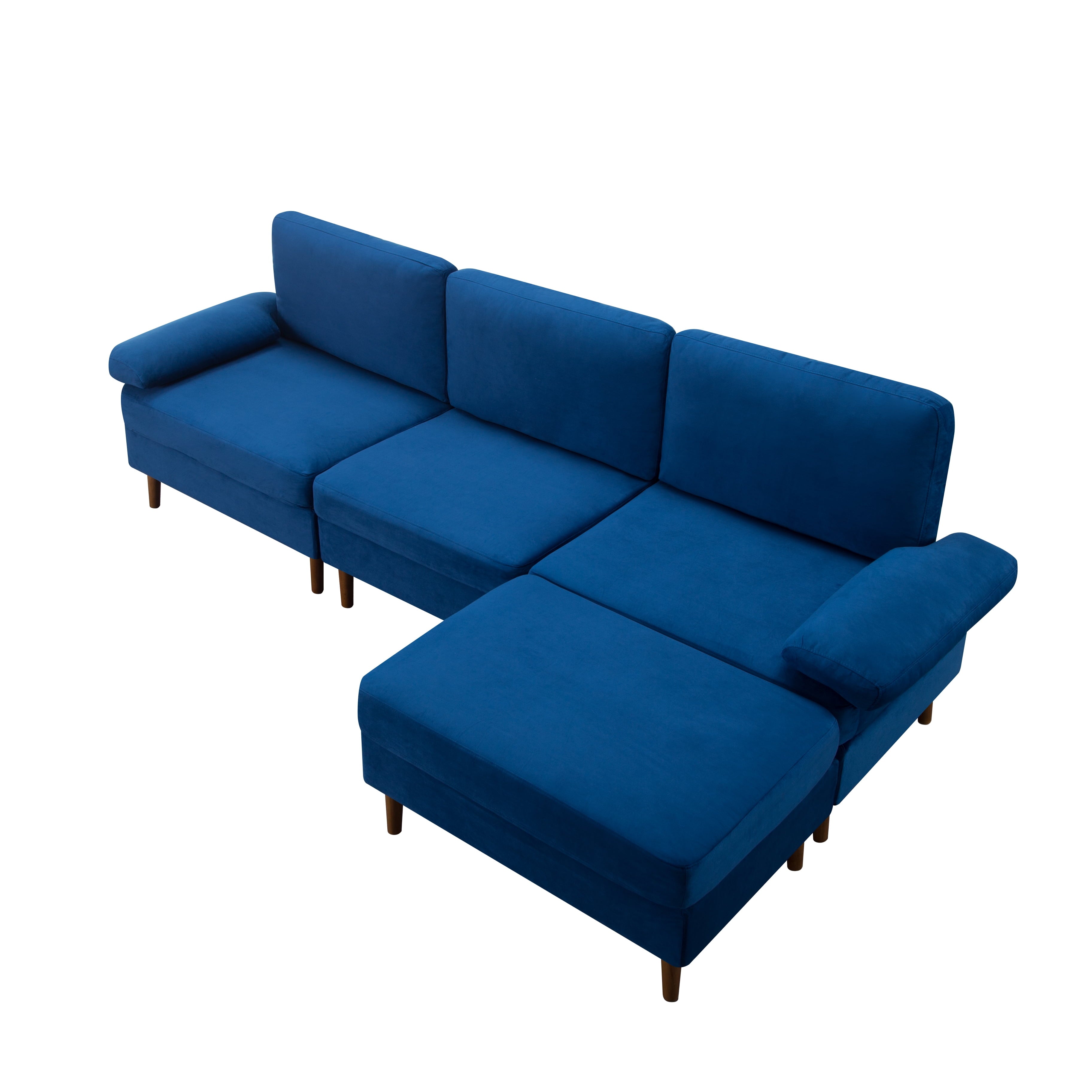 Gewnee Modern Sectional Sofa,L-shaped sofa with Movable Ottoman,Velvet Deep-Set sofa,Suitable for Living Rooms and Apartments(Navy Blue)