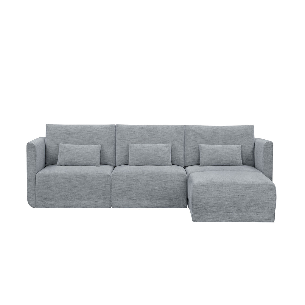 Beautiful Drew Modular Sectional Sofa with Ottoman by Drew Barrymore, Gray Fabric