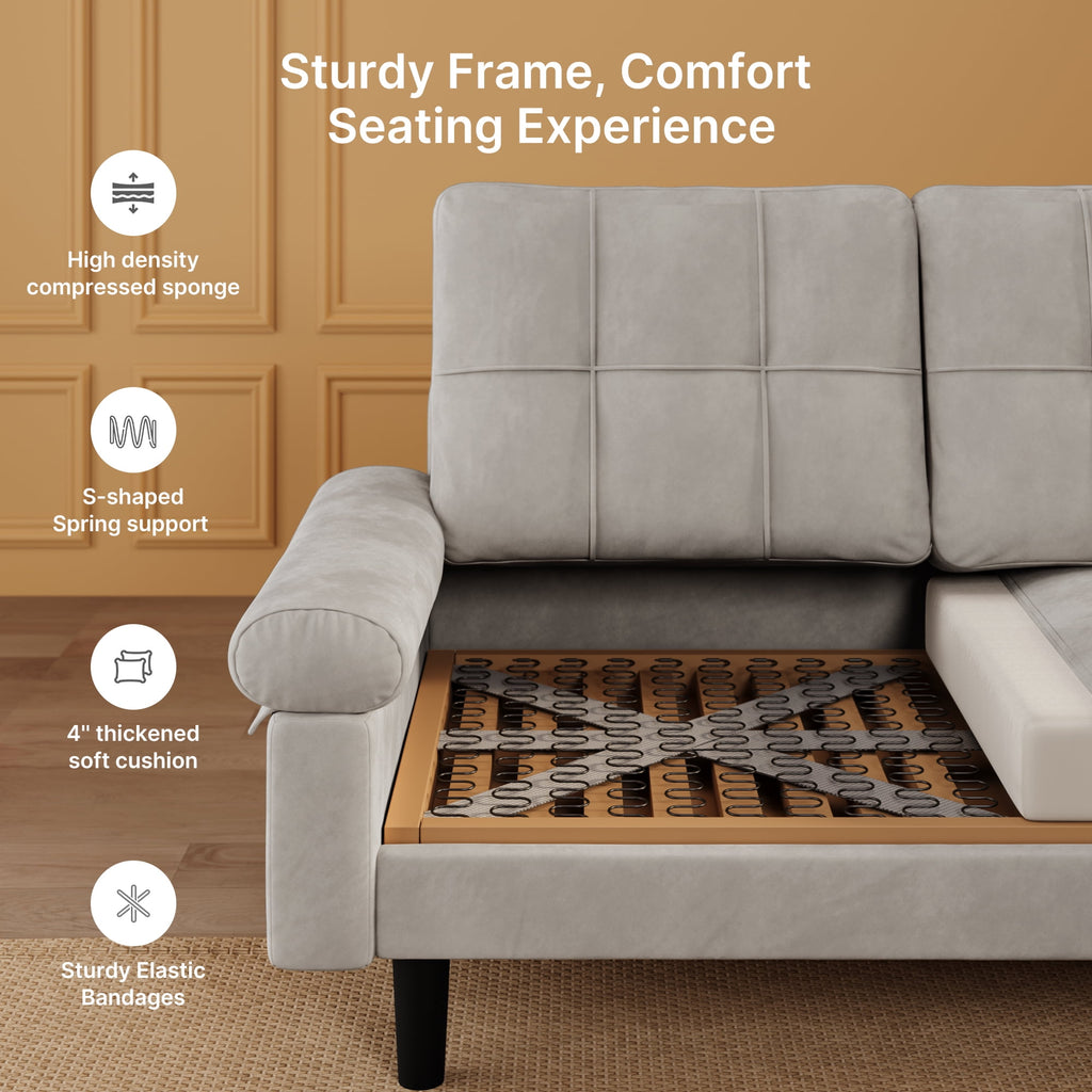 82"L-Shaped Couch, Lofka Sectional Sofa with 4" Thick Cushions, Soft Velvet 3 Seats Couches for Living Room, Apartment and Small Space, Dark Grey Couch