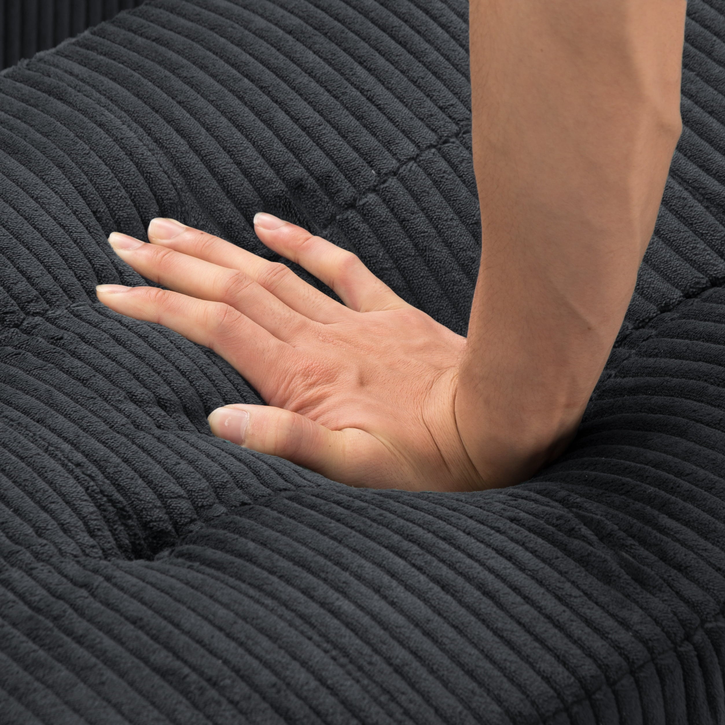 Gewnee 94.49" L-shaped Modular Fabric Sofa Set with Storage Ottoman and Cup Holders & throw pillows.Suitable for Living Rooms,Offices and Reception Rooms.Black