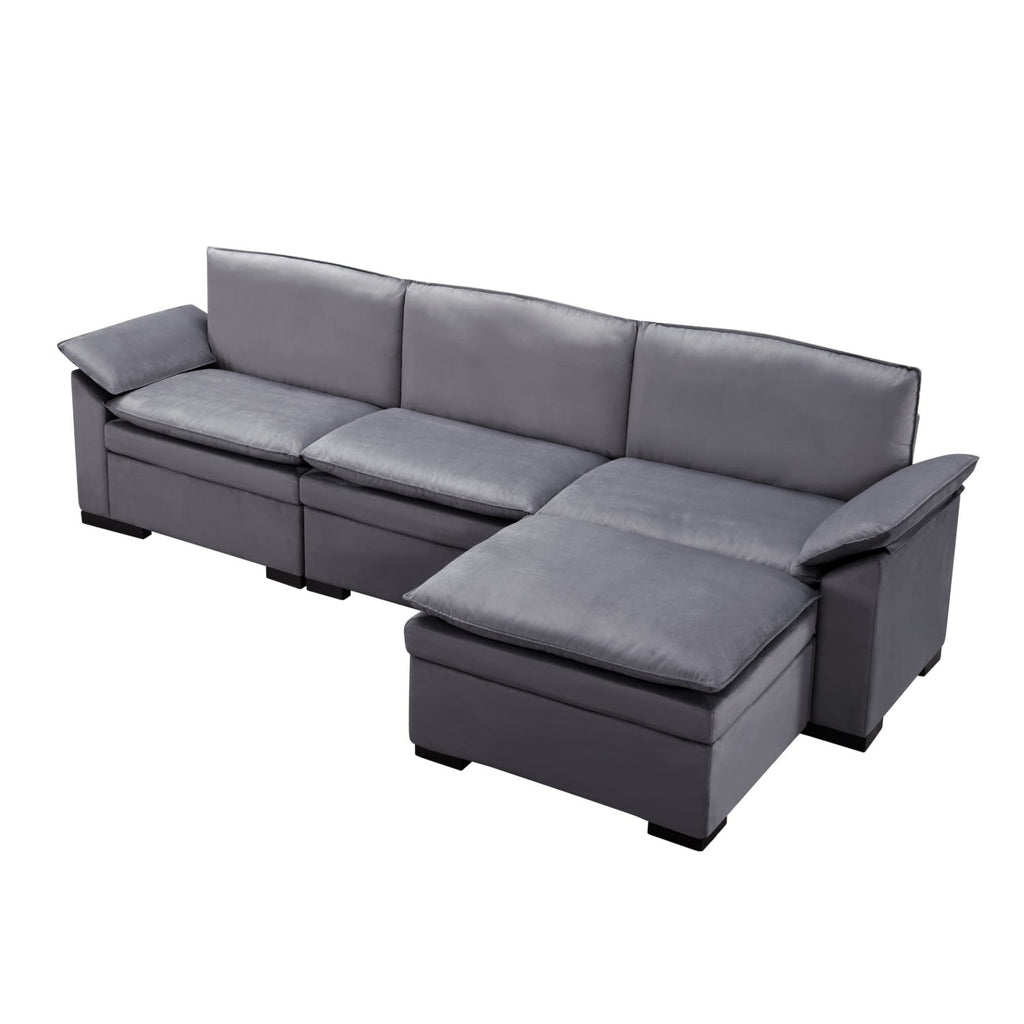 Gewnee 117.7" L - Shaped Velvet Modular Ultra Deep Seat Sectional Sofa, Super Comfy 3 -Seater with 1 Ottomans for Living Room