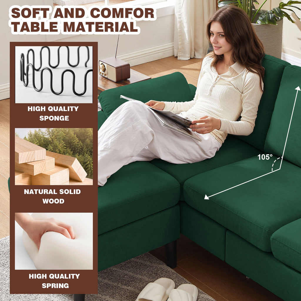 Soscana Living Room Furniture 2 Piece Set,Sectional Sofa Couch with Storage Ottoman and Double Seater Loveseat,Green