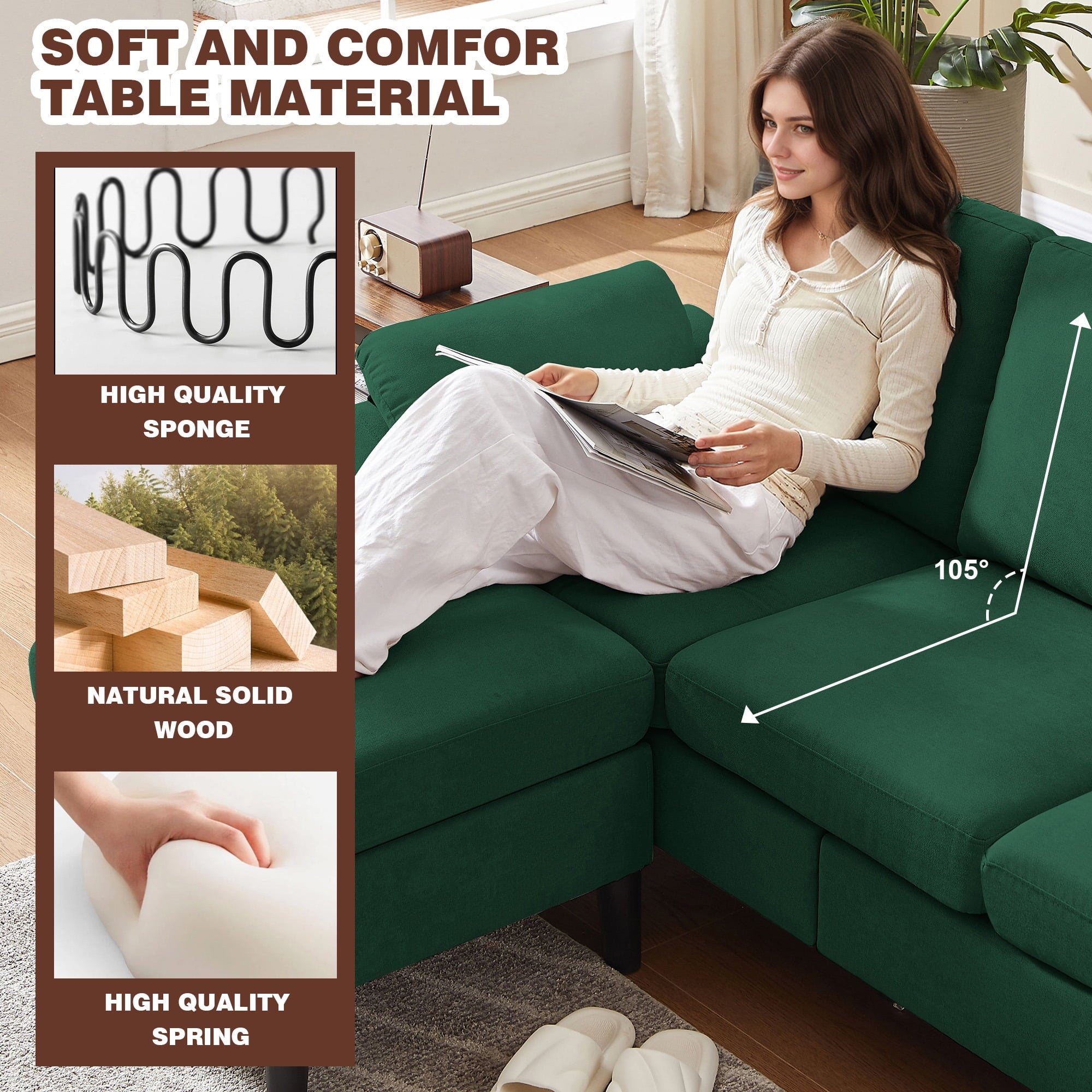 Soscana Living Room Furniture 2 Piece Set,Sectional Sofa Couch with Storage Ottoman and Double Seater Loveseat,Green