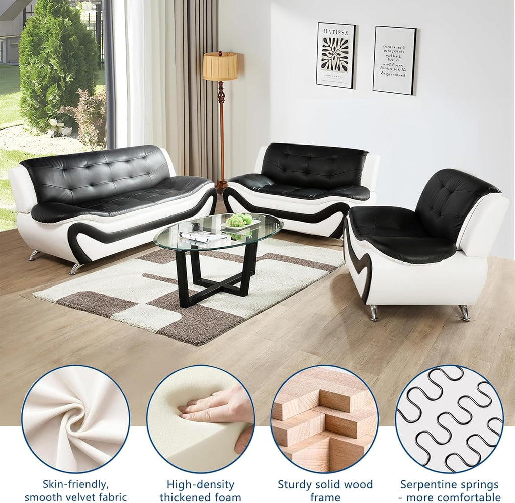 US Pride Furniture Black & White Cosmo Modern Faux Leather 3 Piece Set