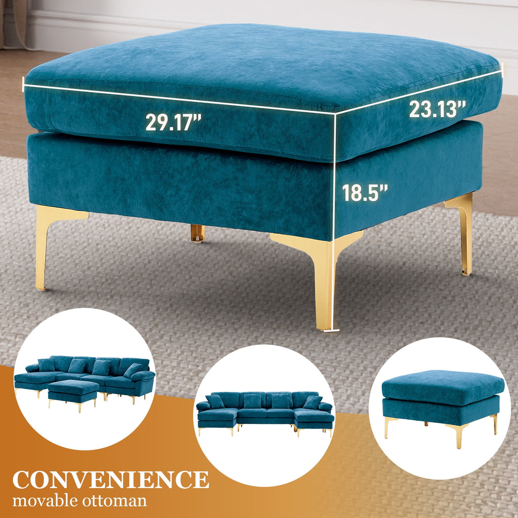 Wiilayok 114" U-Shaped Sectional Sofa,Velvet Modular 4 Seat Sofa Set for Living Room,Convertible L Shaped Sofa Couch Set with Chaise Lounge, Ottoman and Pillows