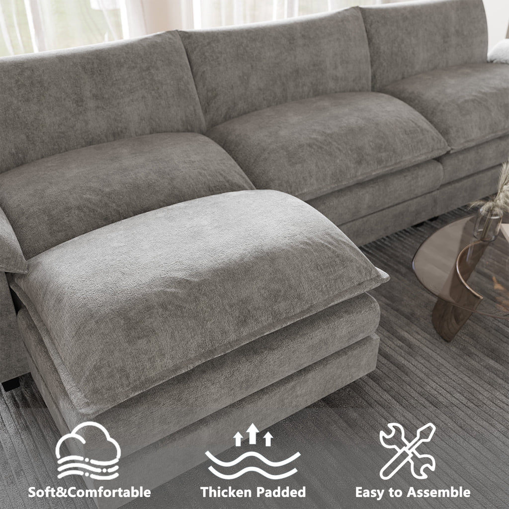 Furmax 3-seat Sectional Sofa Sectional Couch with Reversible Toffee Chair Convertible Sofa with Ottoman,Gray