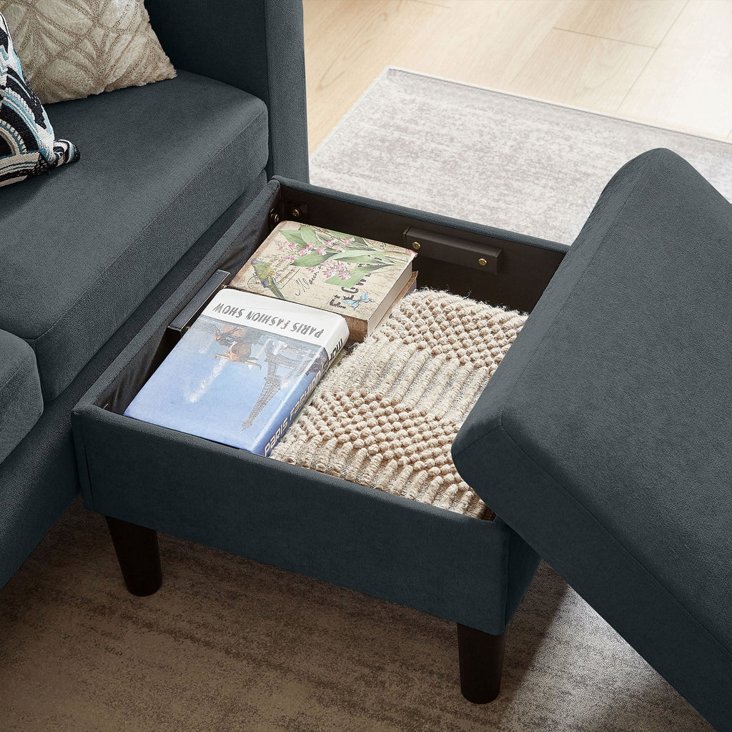 Pingliang Home Convertible Sectional Sofa with Footstool Living Room Sofa Couch with Storage Ottoman and Side Pockets,Modern 3 Seat L Shaped Couches