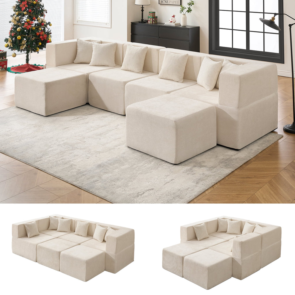 Behost 130" Oversized Modular Sectional Sofa for Living Room Furniture, Chenille Cloud Couch with Ottomans, Dark Gray