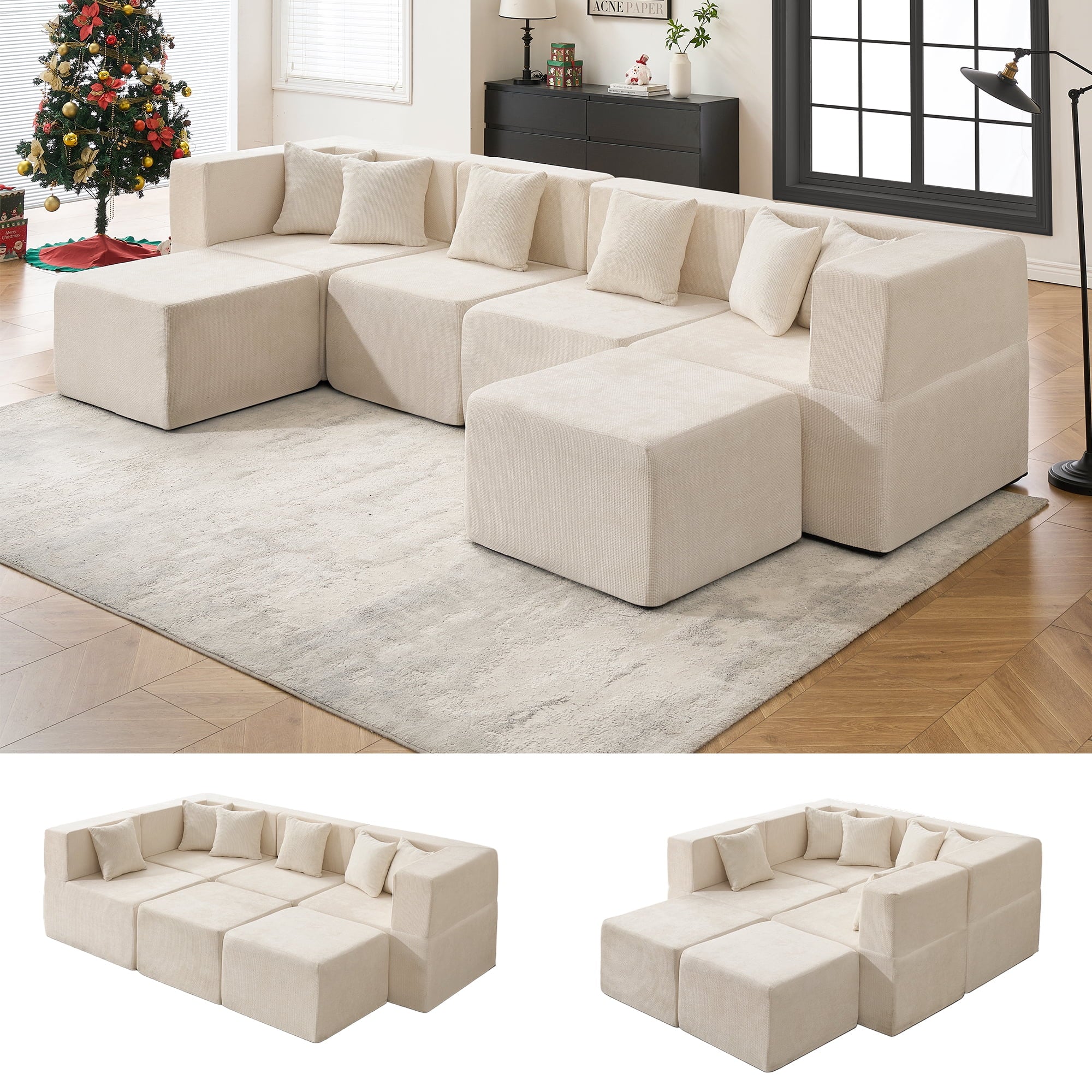 Behost 130" Oversized Modular Sectional Sofa for Living Room Furniture, Chenille Cloud Couch with Ottomans, Dark Gray