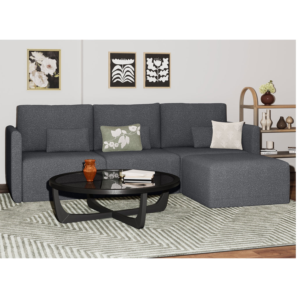 Beautiful Drew Modular Sectional Sofa with Ottoman by Drew Barrymore, Gray Fabric