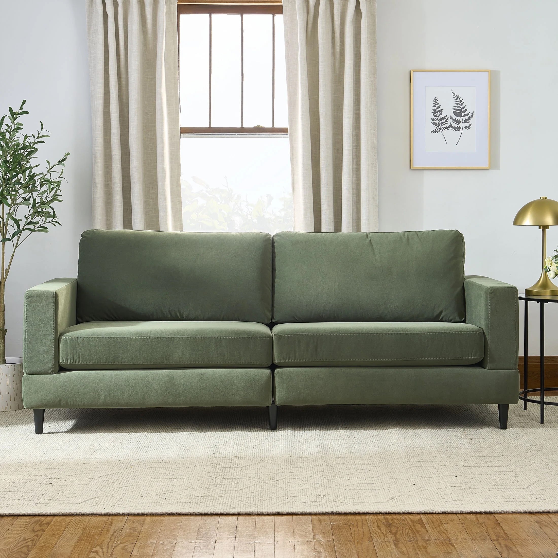 Better Homes & Gardens Springwood Wood Frame 83.46" Couch, Beige Velvet