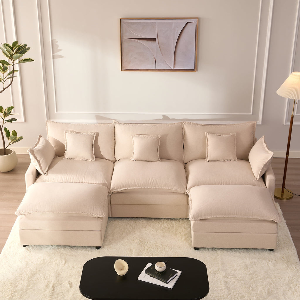 Bigsyy 3 - Seat Sectional Sofa Couch, Comfy Cloud Style, Deep Seat, Sleeper Function with Throw Pillows. Ideal for Adult - Occupied Living Rooms, Modern Design, Cozy Beige