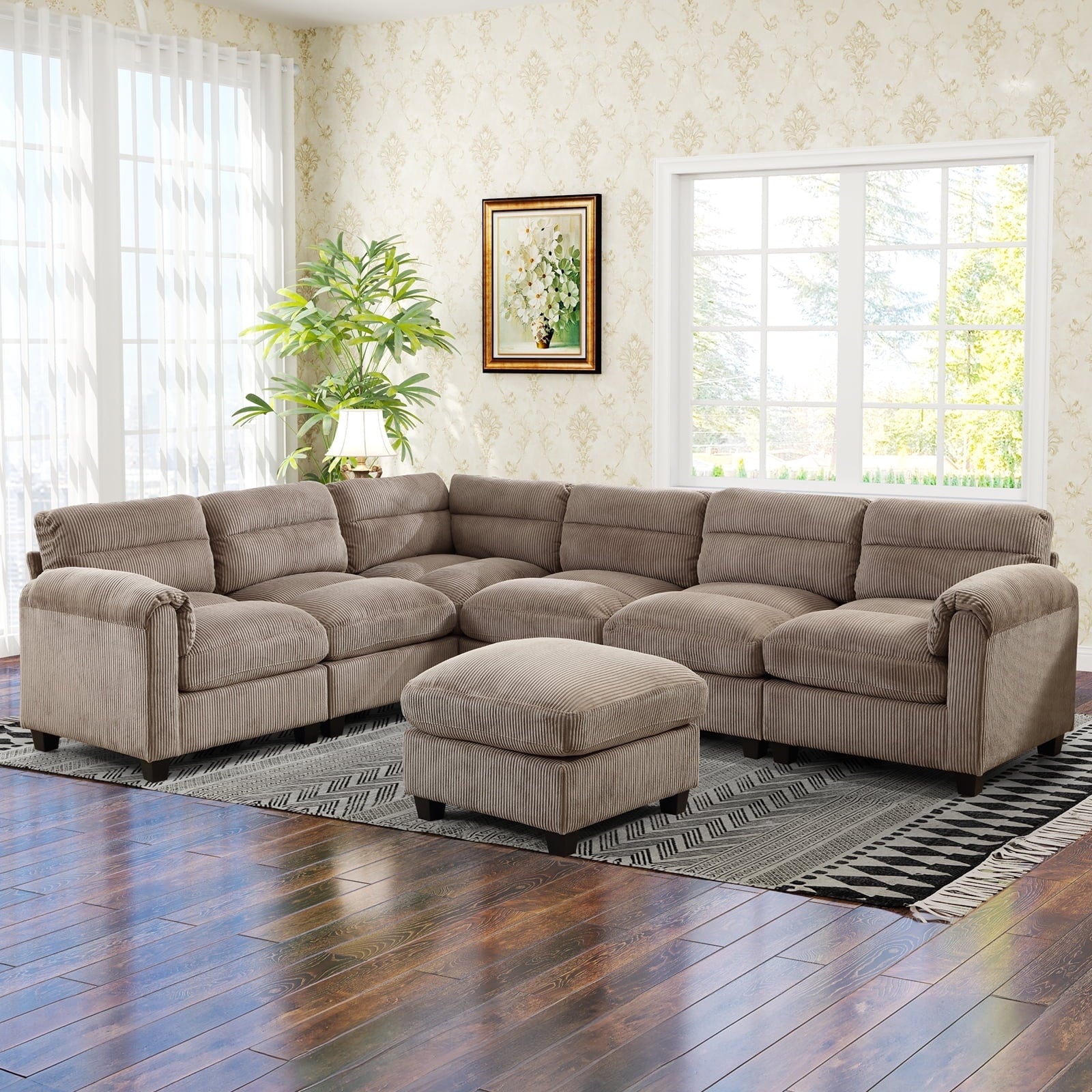 Bonzy Home Convertible Sectional Sofa Couch for Living Room With Ottoman Green