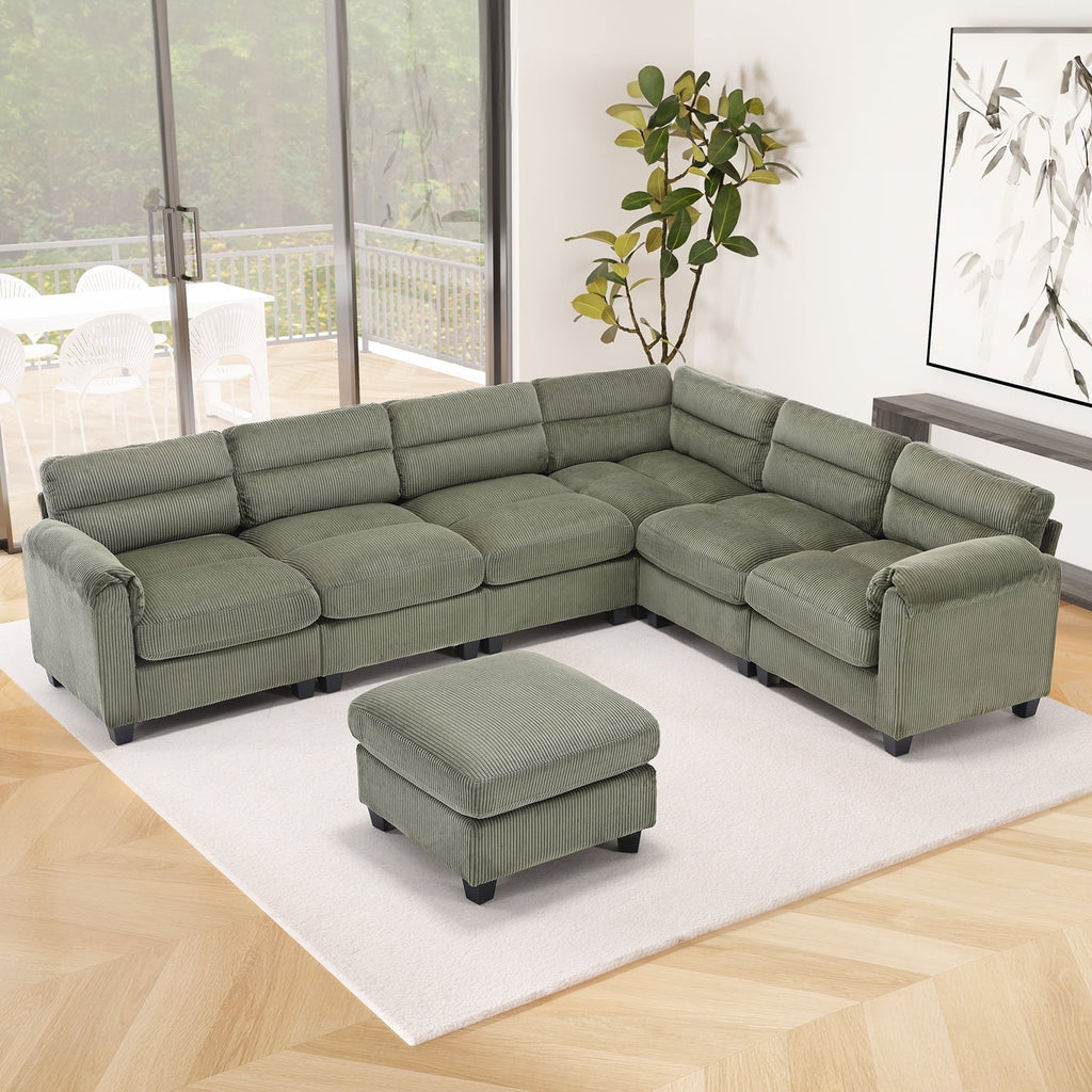 Bonzy Home Convertible Sectional Sofa Couch for Living Room With Ottoman Green