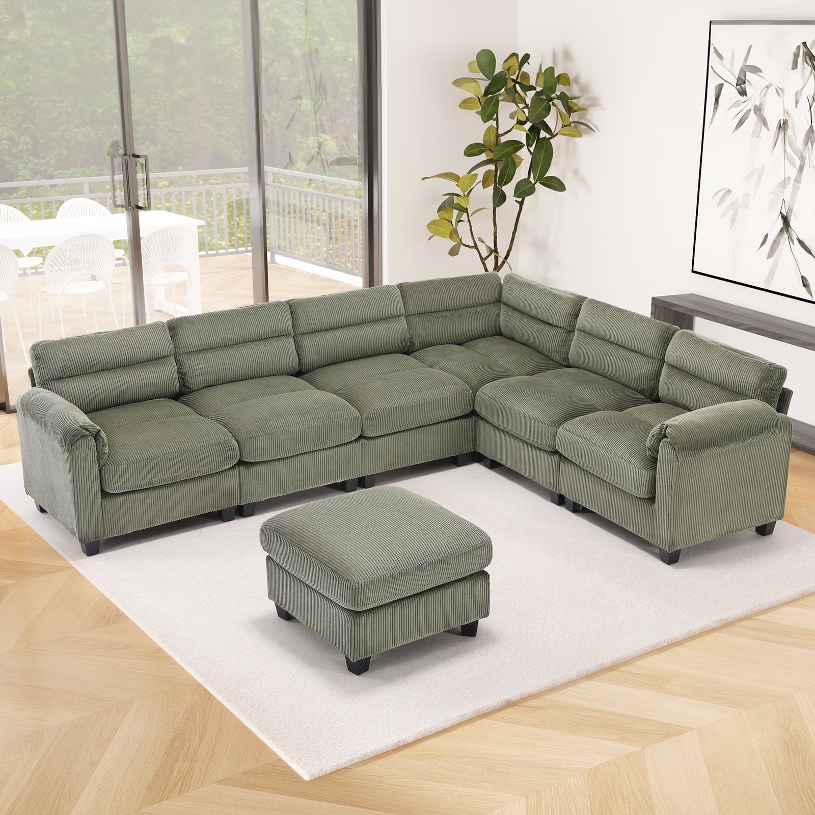 Bonzy Home Convertible Sectional Sofa Couch for Living Room With Ottoman Green