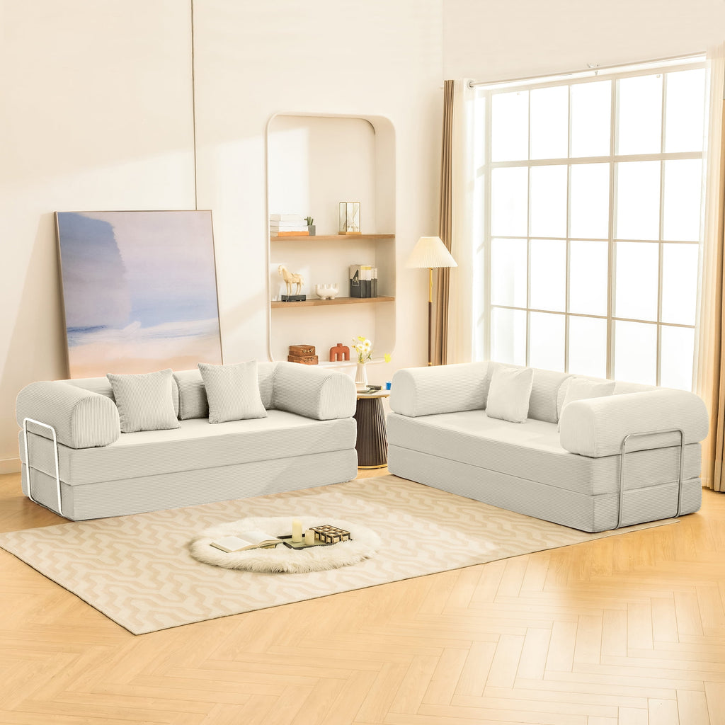 COOLHUT 78.7" W Combination Sofa, High Rebound Density Sponge Sofa Couch, Two Forms Floor Couch Three Seats Sofa Bed for Living Room, Bedroom, Pumpkin Brown