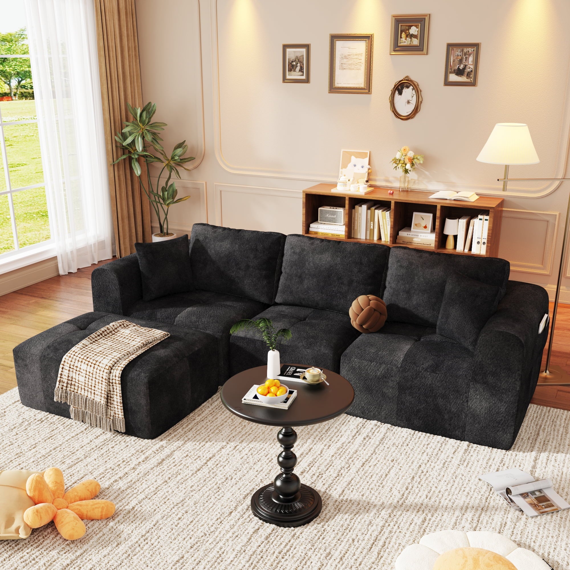 ChVans 110" L-Shaped Sectional Sofa with Convertible Left/Right Ottoman, Boneless Sofa with Oversized Chaise & Layered Cushion, Upholstered Couches for Living Room Bedroom, No Assembly