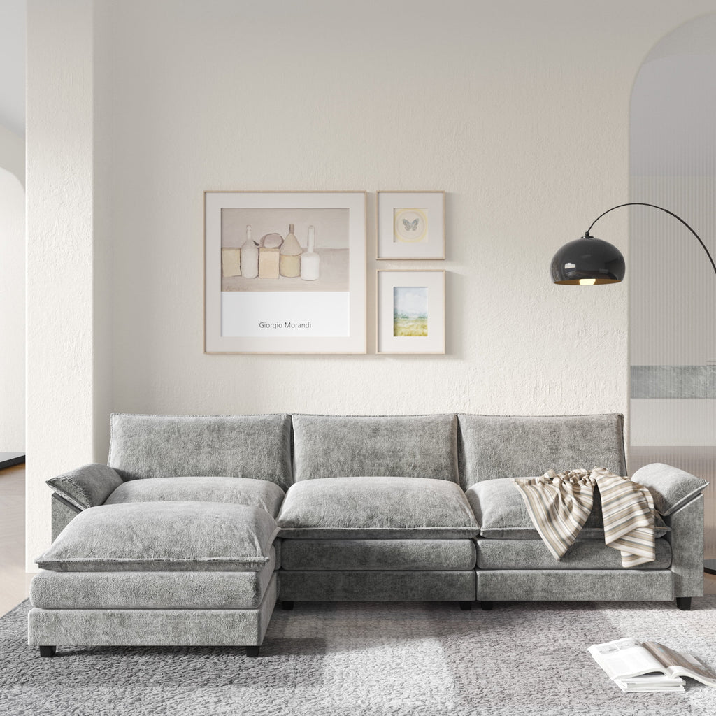 Furmax 3-seat Sectional Sofa Sectional Couch with Reversible Toffee Chair Convertible Sofa with Ottoman,Gray