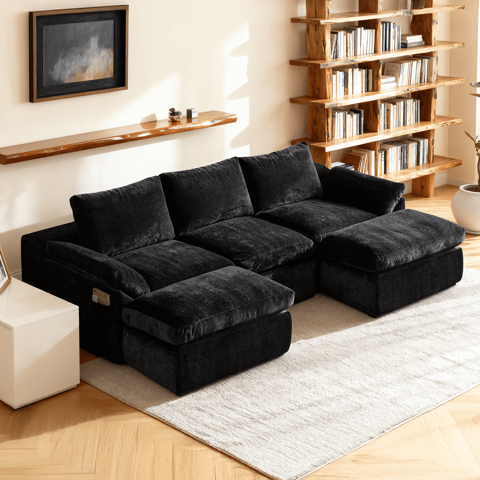 GEMBED 108" Modular Sectional Sofa U Shaped Cloud Couch with Deep Seat and Movable Ottoman Boneless Couches for Living Room, No Assembly Required, Black
