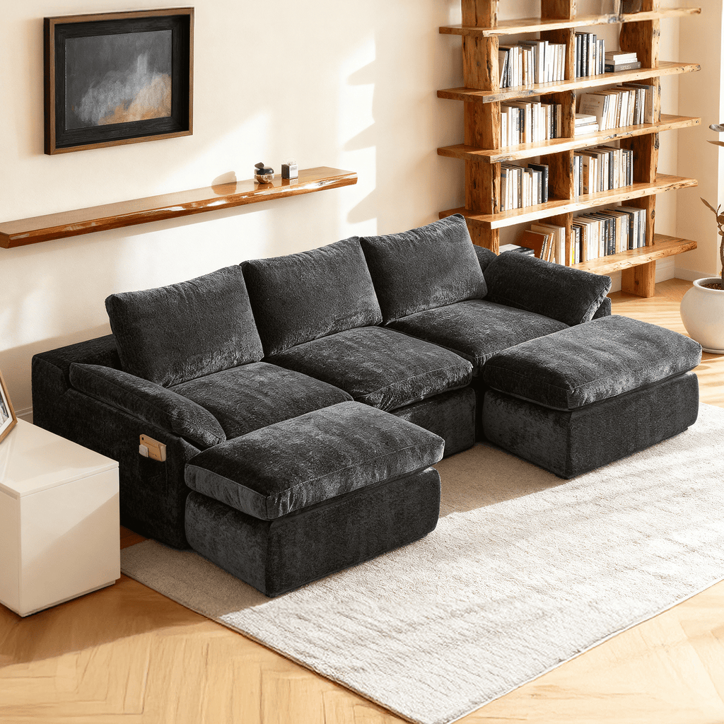 GEMBED 108" Modular Sectional Sofa U Shaped Cloud Couch with Deep Seat and Movable Ottoman Boneless Couches for Living Room, No Assembly Required, Gray
