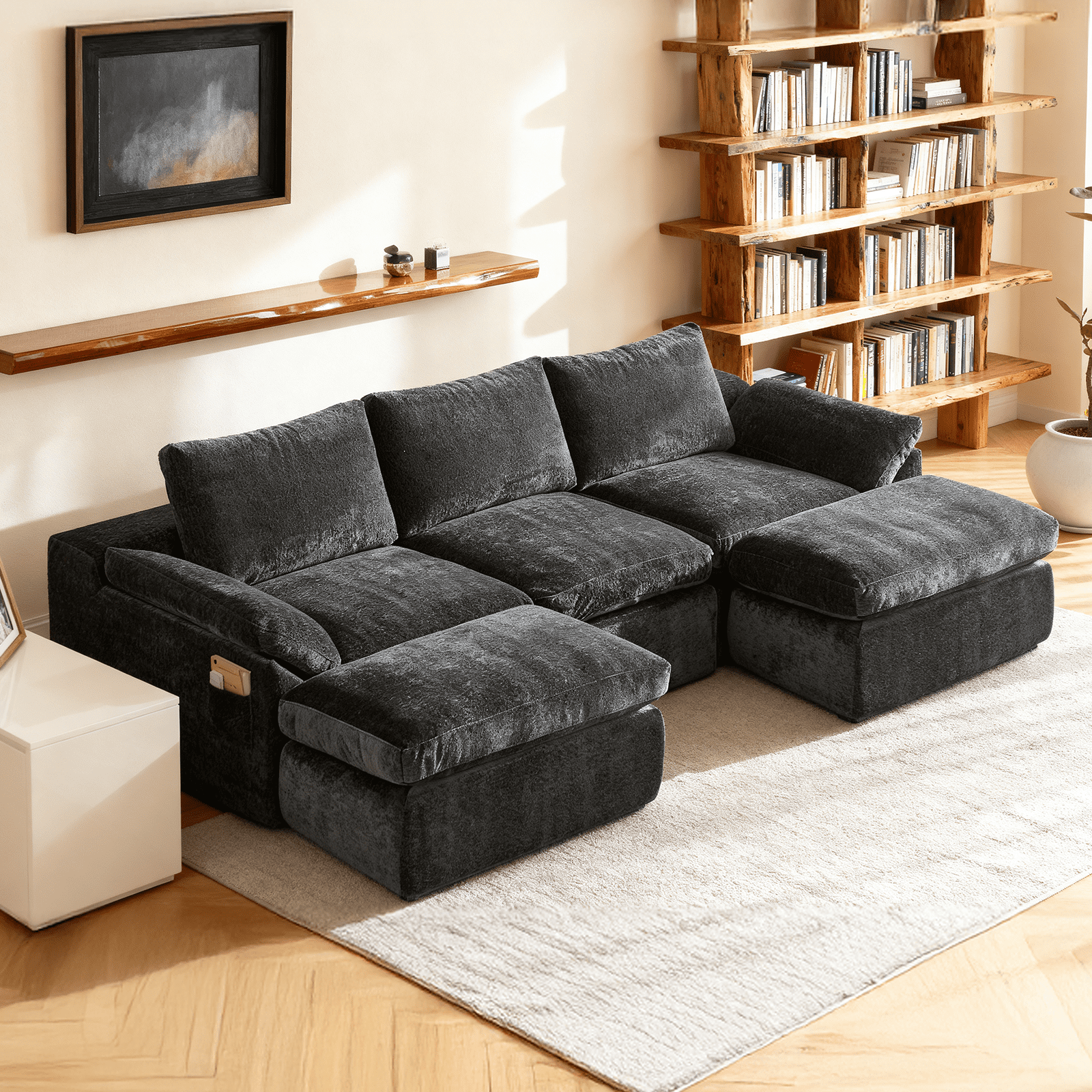 GEMBED 108" Modular Sectional Sofa U Shaped Cloud Couch with Deep Seat and Movable Ottoman Boneless Couches for Living Room, No Assembly Required, Gray
