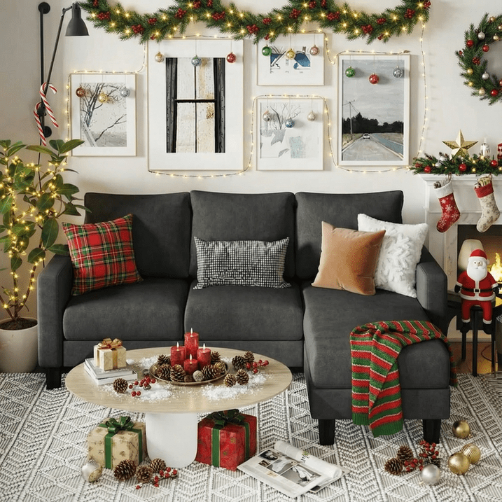 Homall Convertible Sectional Sofa Couch, Modern Linen Fabric L-Shaped Couch 3-Seat Sofa Sectional with Reversible Chaise for Small Living Room, Apartment and Small Space, Light Gray