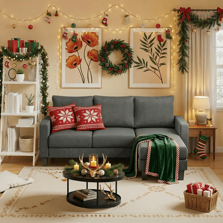 Homall Convertible Sectional Sofa Couch, Modern Linen Fabric L-Shaped Couch 3-Seat Sofa Sectional with Reversible Chaise for Small Living Room, Apartment and Small Space, Light Gray