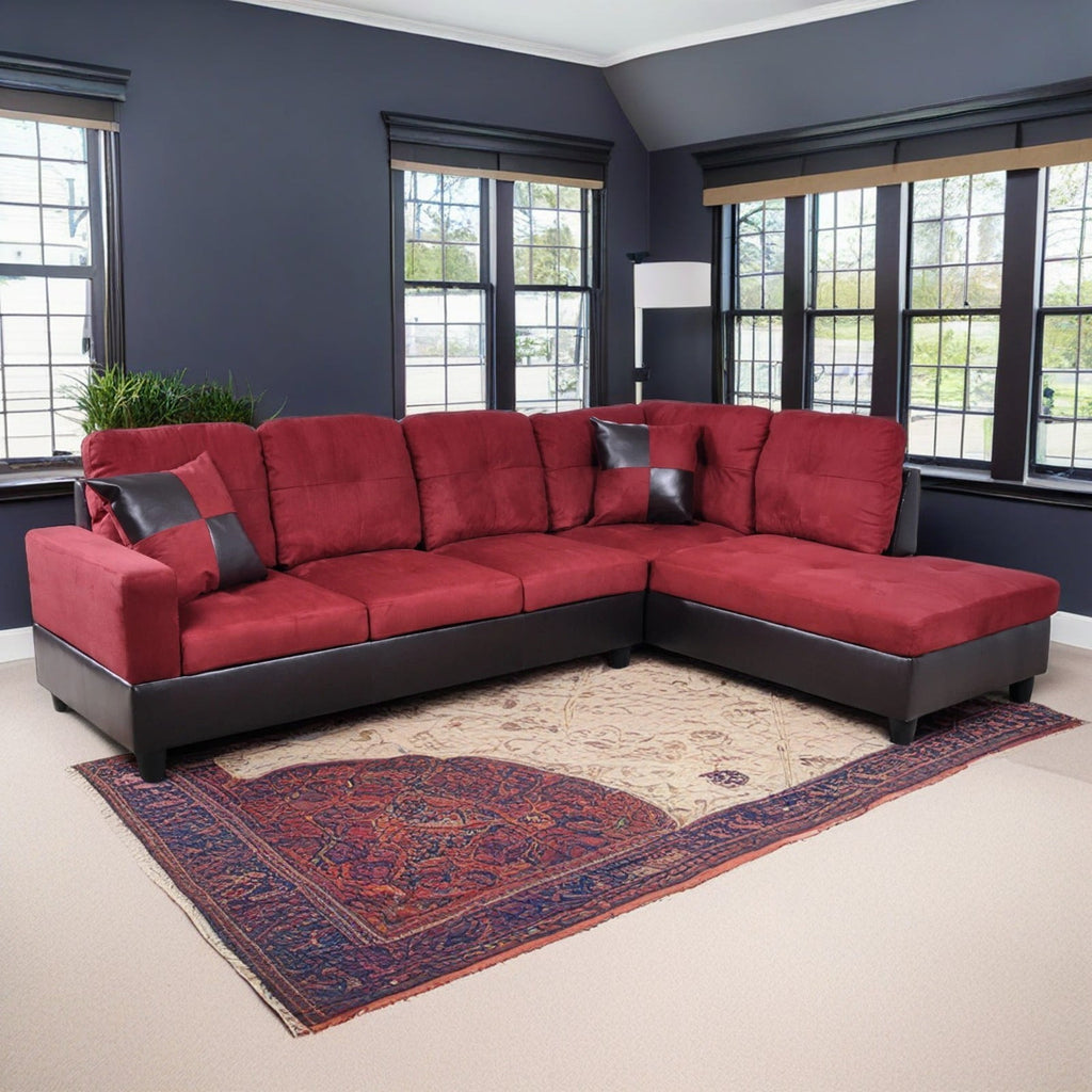 Hommoo Flannel and PVC Living Room Furniture Sets, L Shaped Couches and Sofas, Modern Sectional Sofa for Home & Office, Red(No Ottomans)