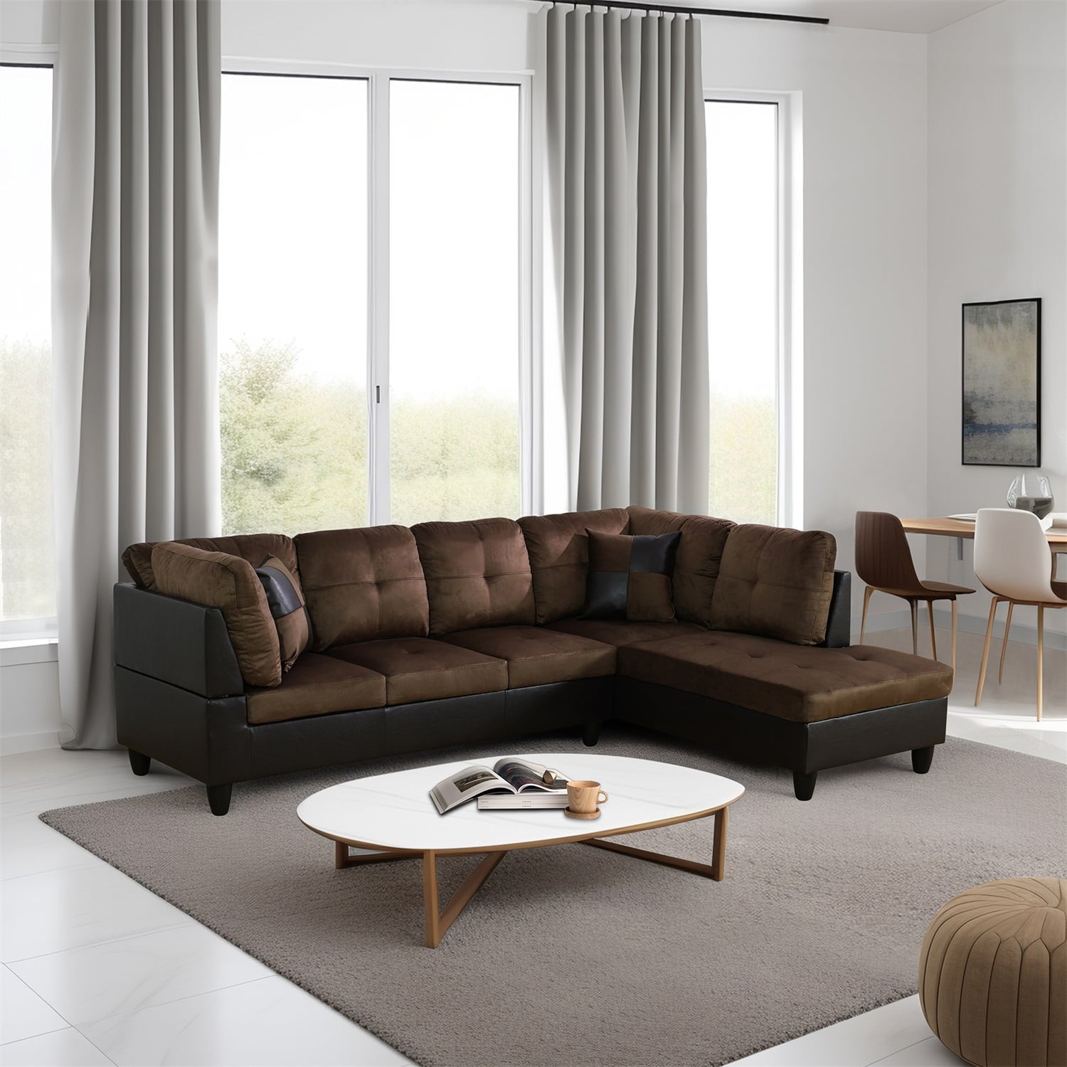 Hommoo Flannel and PVC Living Room Furniture Sets, L Shaped Couches and Sofas, Modern Sectional Sofa for Home & Office, Red(No Ottomans)