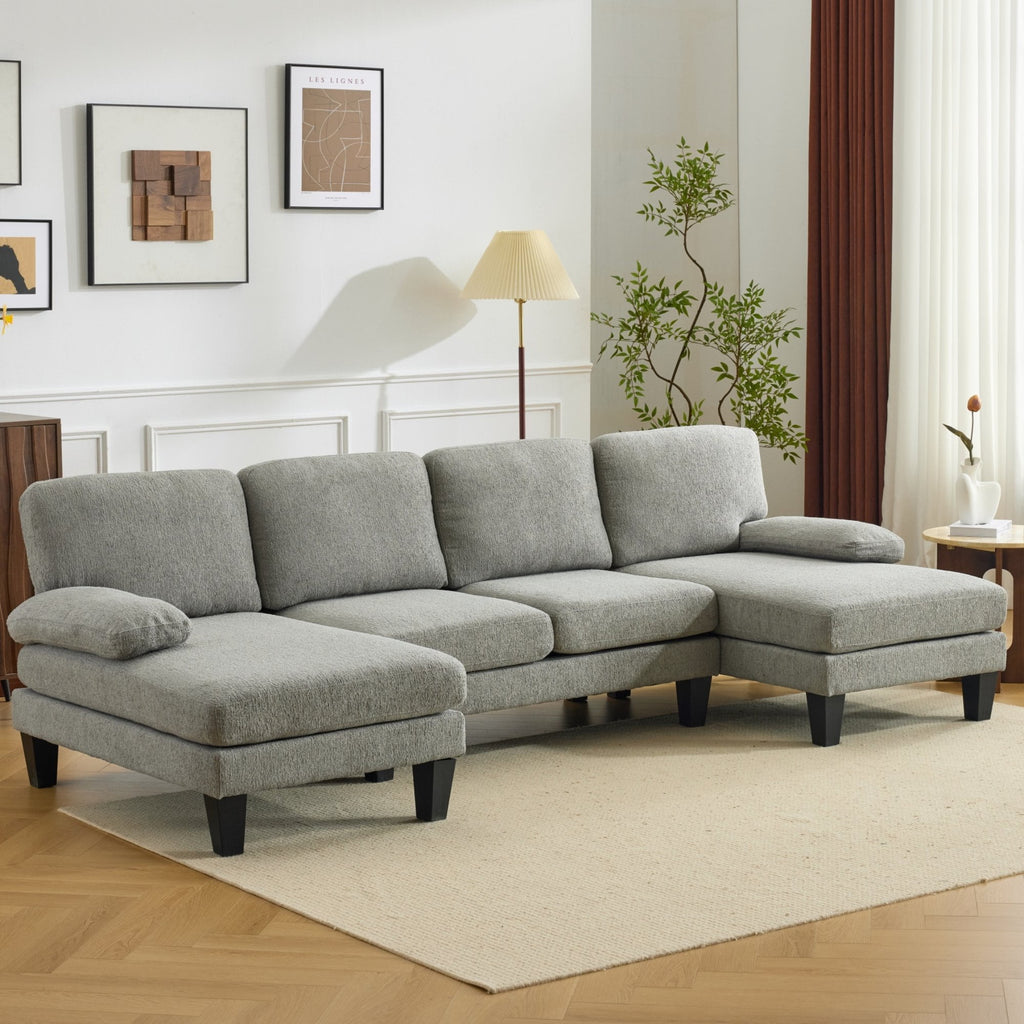 Ktaxon Sectional Sofa Set, U-Shaped Blended Chenille Couch, 4 Seat Lounge Sleeper with Chaise for Living Room Home Furniture Dark Gray