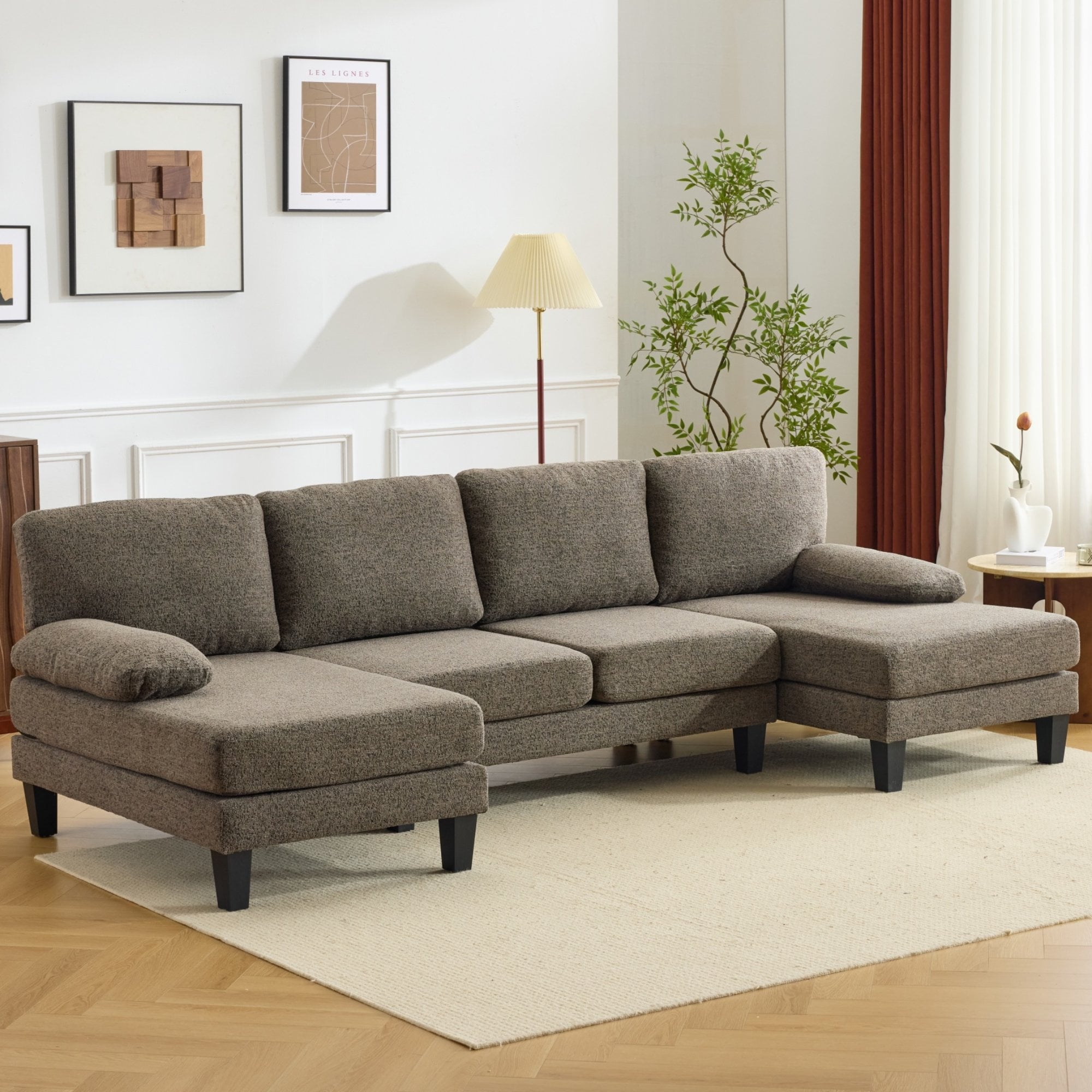 Ktaxon Sectional Sofa Set, U-Shaped Blended Chenille Couch, 4 Seat Lounge Sleeper with Chaise for Living Room Home Furniture Dark Gray