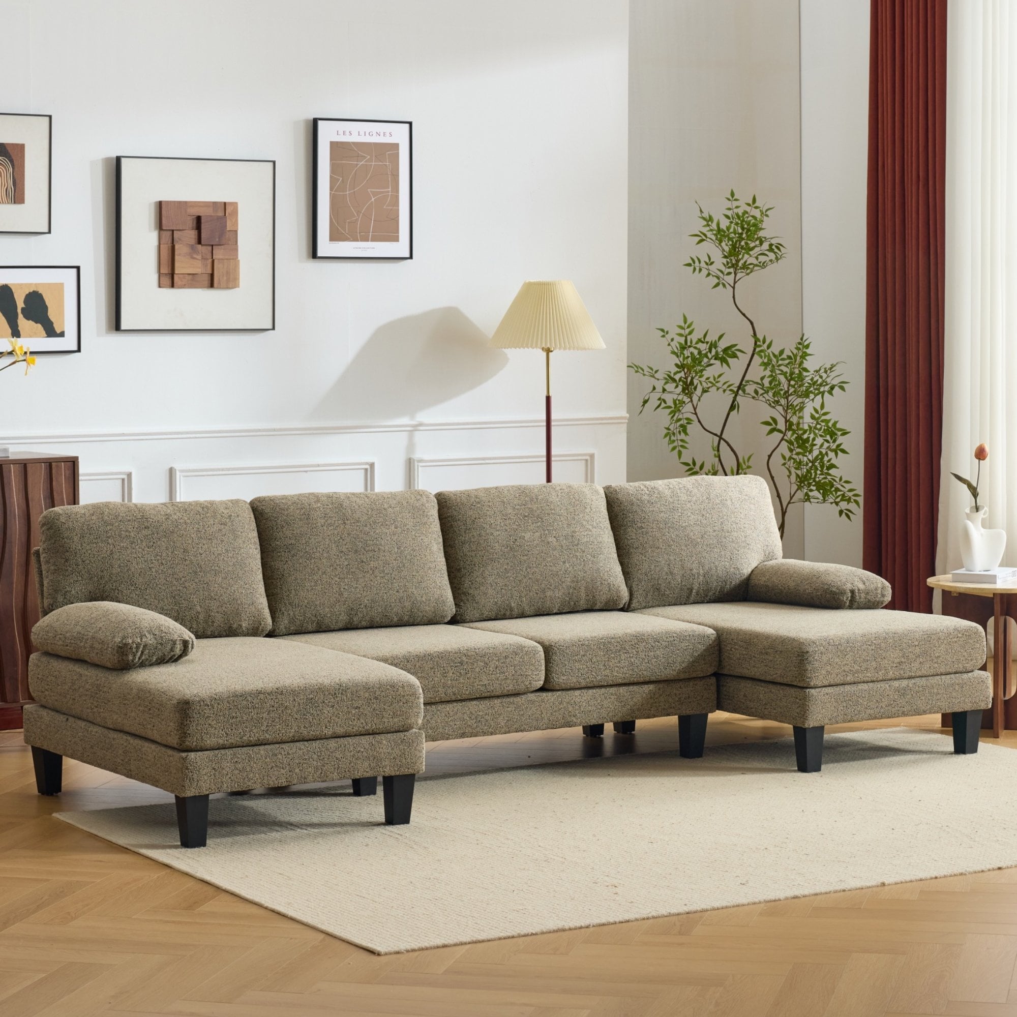 Ktaxon Sectional Sofa Set, U-Shaped Blended Chenille Couch, 4 Seat Lounge Sleeper with Chaise for Living Room Home Furniture Dark Gray