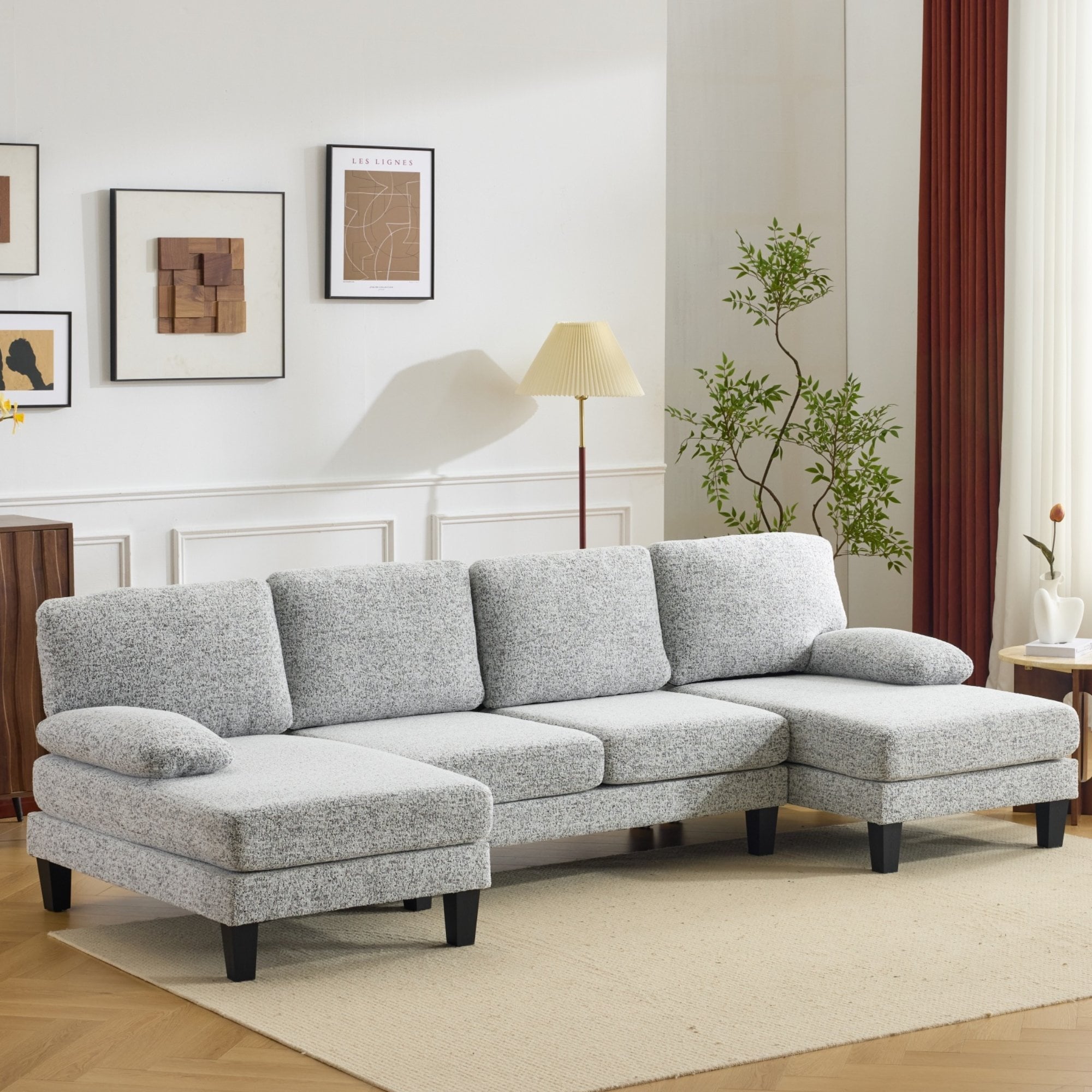 Ktaxon Sectional Sofa Set, U-Shaped Blended Chenille Couch, 4 Seat Lounge Sleeper with Chaise for Living Room Home Furniture Dark Gray