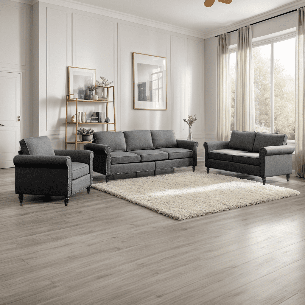 MUZZ Living Room Furniture Sets with 5.9"Upholstered Cushion, 3-Seater Sofa Couch, Loveseat and Single Sofa Chair, Sofa Set for Living Room(Dark Grey)