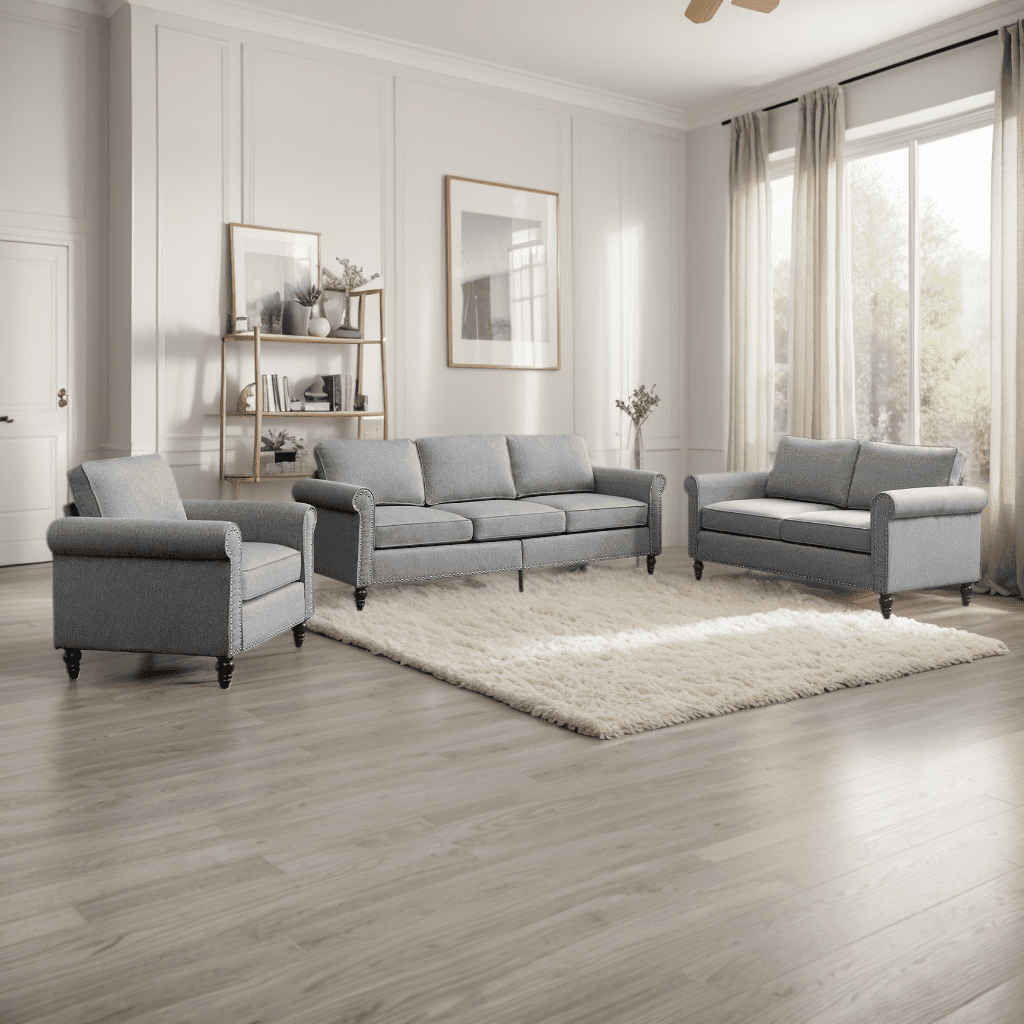 MUZZ Living Room Furniture Sets with 5.9"Upholstered Cushion, 3-Seater Sofa Couch, Loveseat and Single Sofa Chair, Sofa Set for Living Room(Dark Grey)