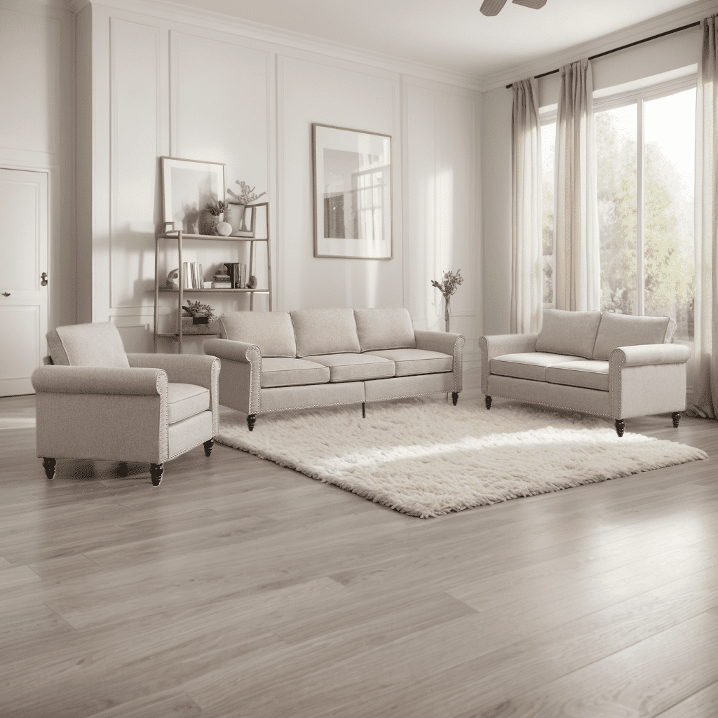 MUZZ Living Room Furniture Sets with 5.9"Upholstered Cushion, 3-Seater Sofa Couch, Loveseat and Single Sofa Chair, Sofa Set for Living Room(Dark Grey)