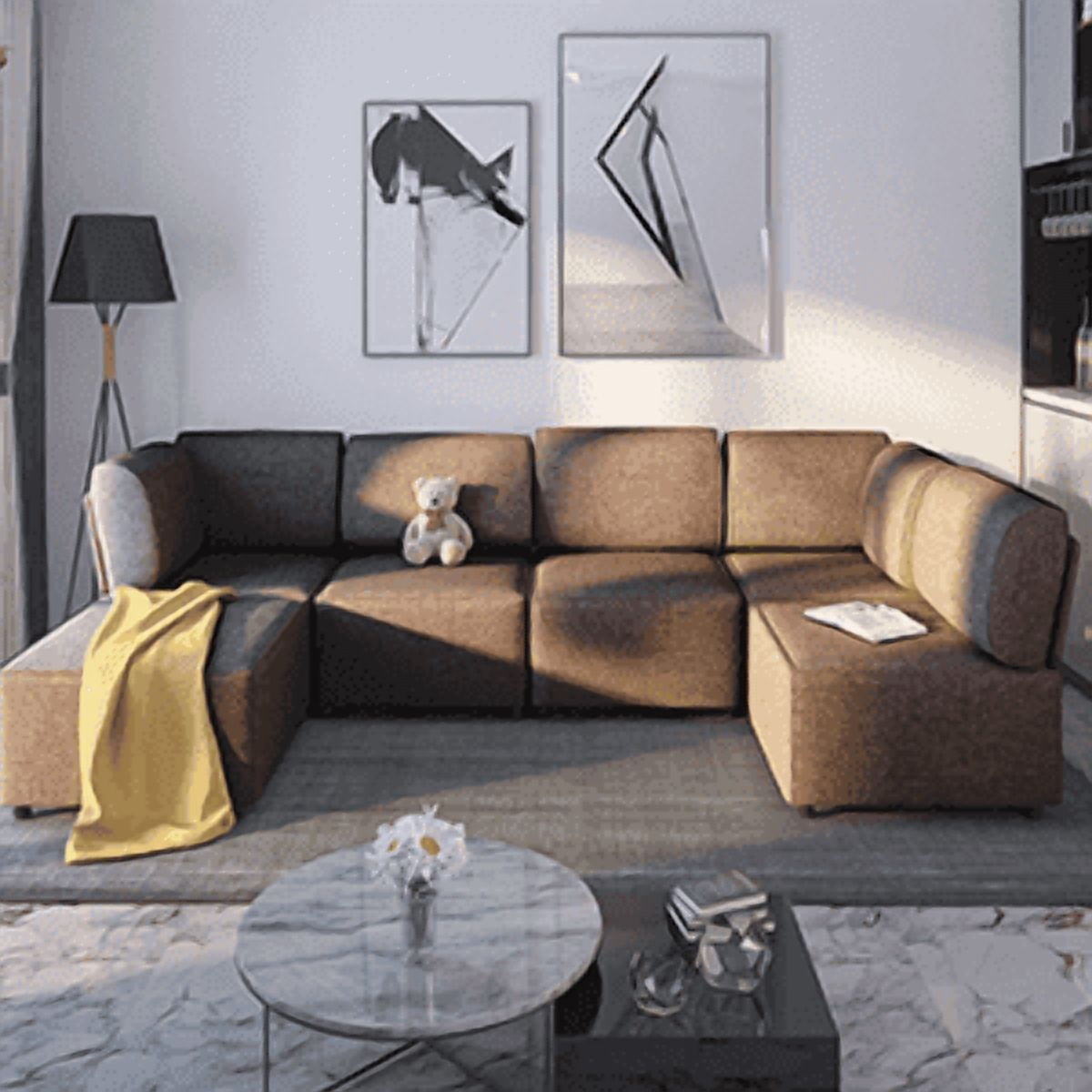 Mjkone Sectional Couch/Futon Sofa Bed, Variable Modular Oversized Couch, U/L Shaped Couch and Queen Sleeper Sofa, Convertible Sofa Set for Living Room, Furniture for Living Room